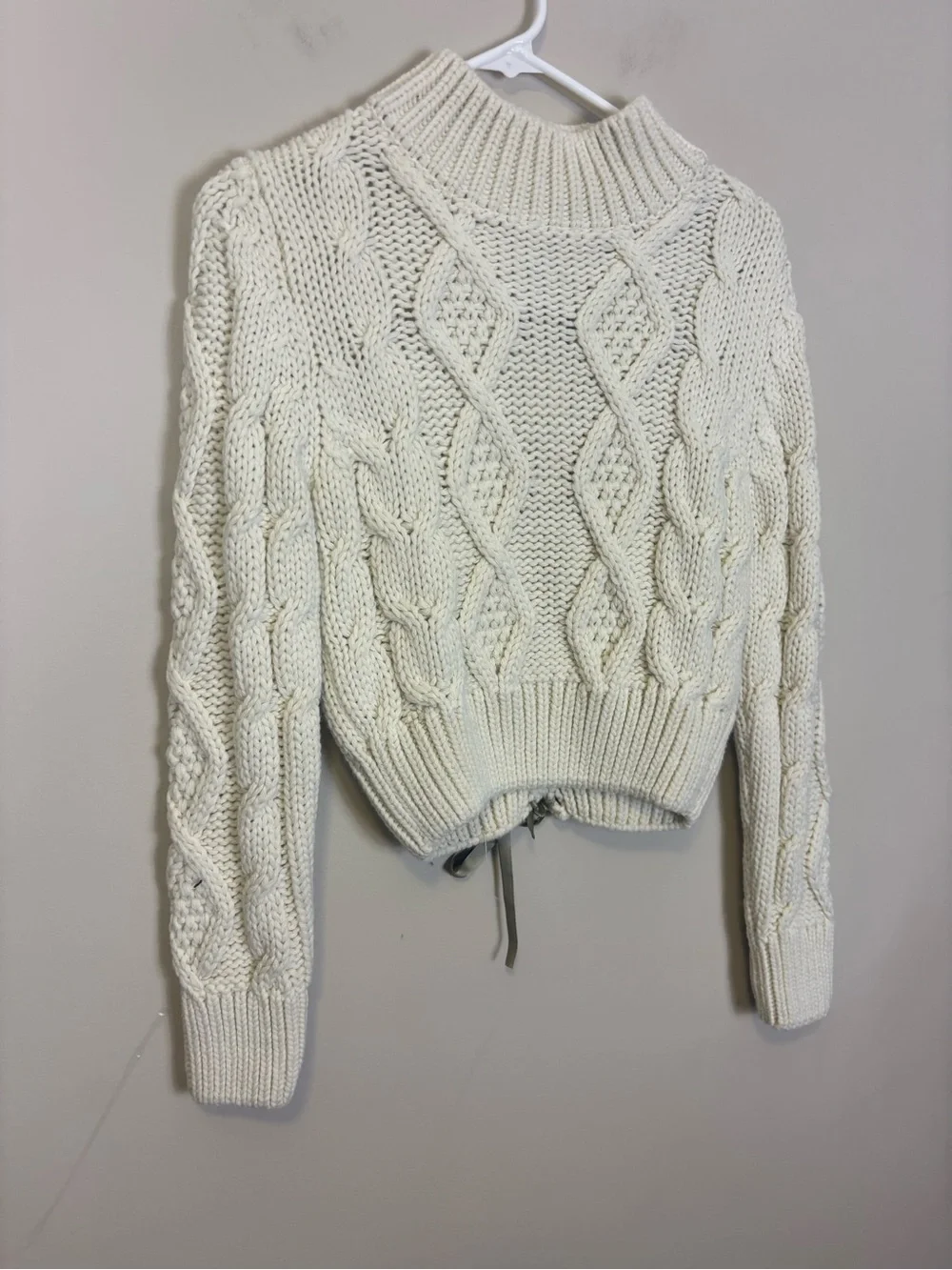 Zara Cream Cable Knit Mock Neck Sweater with Lace Up Back Women’s Small